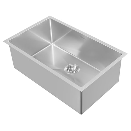 Whitehaus Noah Plus 16 Gauge Sgl Bowl Linen Textured Dual-Mount Sink Set, SS WHNPL2918-BSS